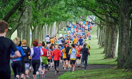 Runners head for the hills on the Woodhouse Moor Parkrun near Leeds.