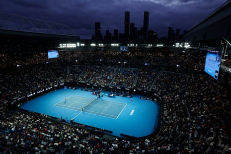 Darkness falls on the Rod Laver Arena.