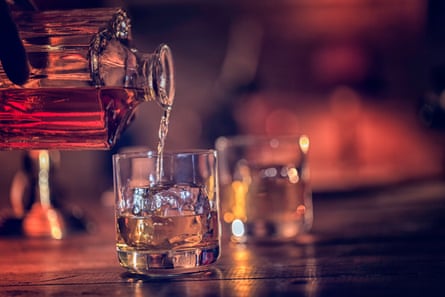 Whiskey on the rocks served in whiskey glass