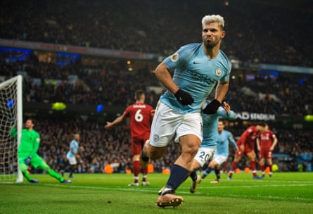 Sergio Agüero celebrates rifling in the opening goal from an acute angle.