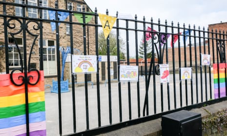 Messages of support for key workers outside a primary school during the coronavirus outbreak