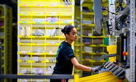 Woman working at Amazon warehouse