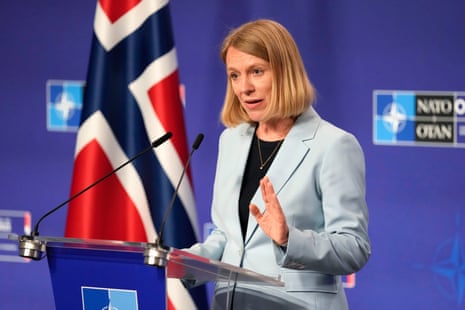 Anniken Huitfeldt speaks during a media conference prior to a meeting of Nato foreign ministers in Oslo.