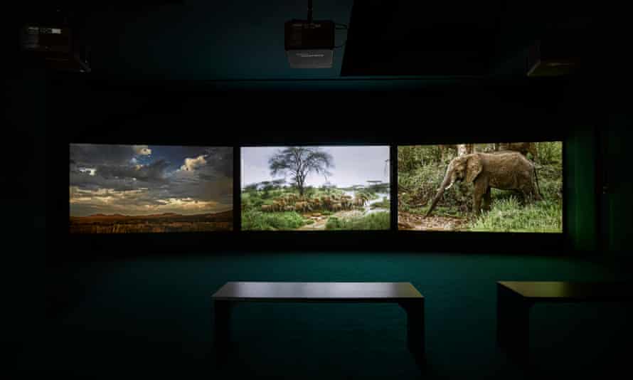 John Akomfrah Four Nocturnes, 2019 (film still) Three channel HD colour video installation, 7.1 sound 50 minutes © Smoking Dogs Films, courtesy Lisson Gallery Installed in The Unintended Beauty of Disaster, Lisson, London.