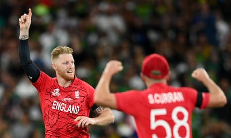 en Stokes of England celebrates getting the wicket of Iftikhar Ahmed of Pakistan.