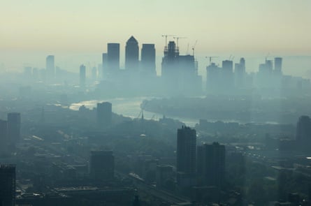 Early morning heat haze over the City of London.