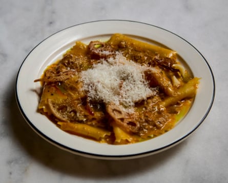 Osteria Angelina’s ‘immensely comforting’ fazzoletti pinch duck ragu and lotus.