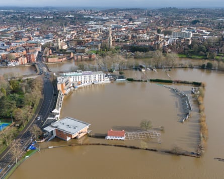 Aerial shot of flooded cricket ground