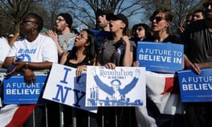 Bernie Sanders supporters cheer as the candidate speaks during a campaign rally held in Prospect Park, Brooklyn on Sunday.