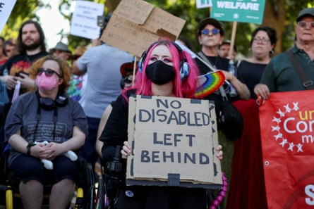 A rally against planned disability benefit cuts, 30 June, in Parliament Square, London