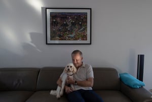Labor leader Anthony Albanese with his dog Toto after a day campaigning on the central coast of NSW on Tuesday 3rd May 2022. For a story by Katharine Murphy. Photograph by Mike Bowers. Tuesday 26th April 2022. Guardian Australia