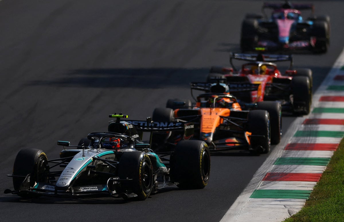 Kimi Antonelli, Oscar Piastri and Lewis Hamilton in action during the Italian Grand Prix.