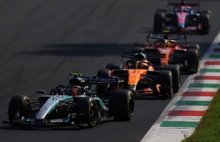 Kimi Antonelli, Oscar Piastri and Lewis Hamilton in action during the Italian Grand Prix.