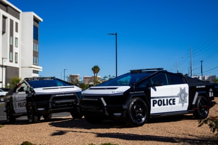 two Tesla police Cybertrucks