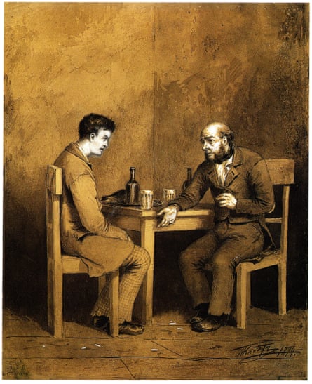 An illustration of Raskolnikov and Marmeladov. for Crime and Punishment (1874), by Mikhail Petrovich Klodt.