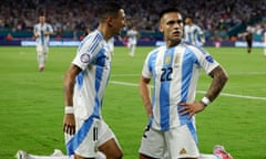 Copa America 2024 - Argentina v Peru<br>Soccer Football - Copa America 2024 - Group A - Argentina v Peru - Hard Rock Stadium, Miami, Florida, United States - June 29, 2024 Argentina's Lautaro Martinez celebrates scoring their first goal with Argentina's Angel Di Maria REUTERS/Agustin Marcarian TPX IMAGES OF THE DAY