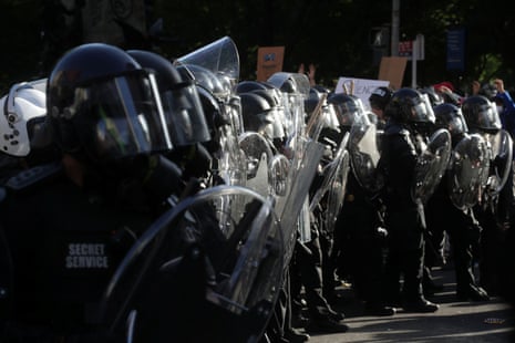 U.S. Secret Service uniformed division officers stand guard during a rally against the death in Minneapolis police custody of George Floyd, near the White House, in Washington, D.C., U.S. June 1, 2020.