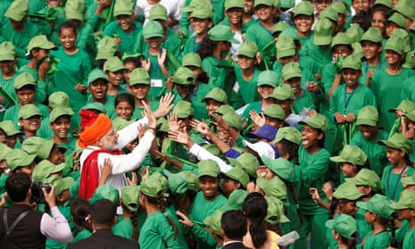 India’s prime minister Narendra Modi, with schoolchildren in Delhi, 2018. 