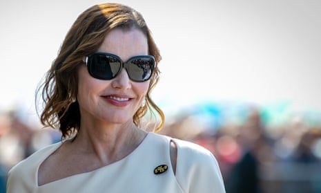 Actor Geena Davis during the 45th Deauville American Film Festival on 10 September 2019 in Deauville, France. She wears a pin saying "50/50".
