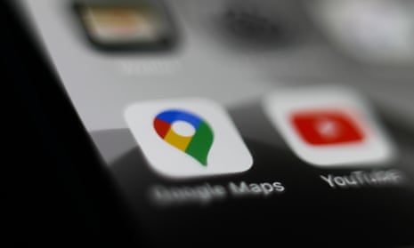 Close up of a Google Maps icon on a phone