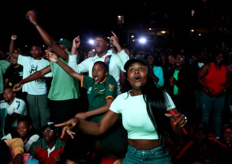 South Africa fans in Pretoria celebrate after their team beat England in their 2023 Rugby World Cup semi-final.