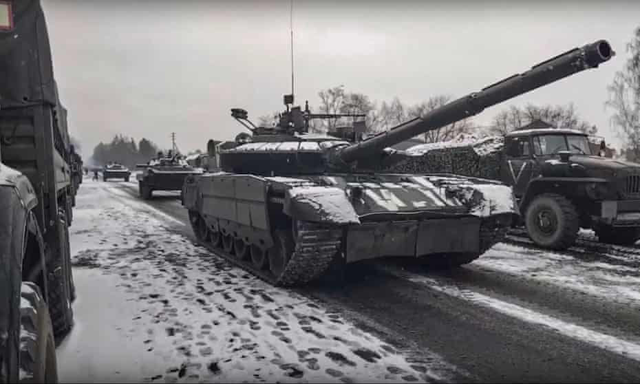 Russian military vehicles on a road near Kyiv this week