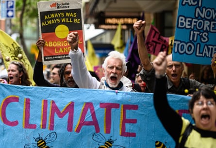 Extinction Rebellion activists participate in a protest in Sydney, Australia.
