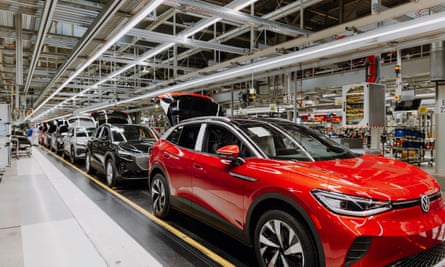 The assembly hall of VW ID.4 and Audi Q4, at the VW plant in Zwickau, Saxony.