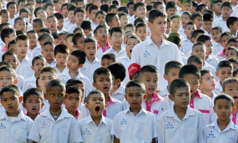 Thai students gather for morning gathering on first day of school in Thailand's Phuket.