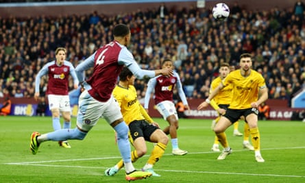 Ezri Konsa scores their second goal from a tight angle