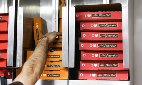 Takeaway boxes in a Pizza Hut restaurant