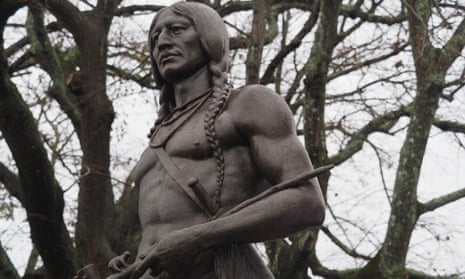 This statue of Ousamequin, the leader of the Wampanoag when the Pilgrims arrived at Patuxet in 1620, stands opposite Plymouth Harbor. 