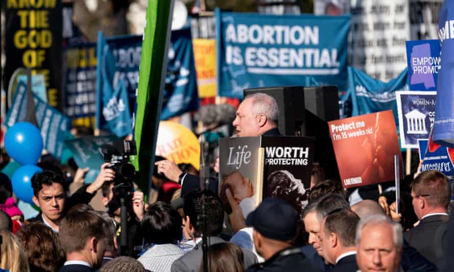 Republican House Minority Whip Steve Scalise speaks to anti-abortion activists outside the US Supreme Court in Washington DC on December 1, 2021