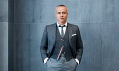 Thom Browne in a signature grey suit.