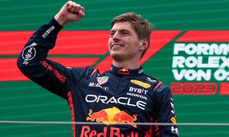 Max Verstappen celebrates his win in Austria