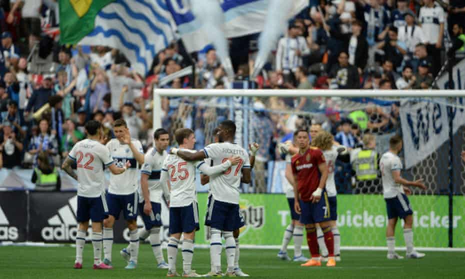 The Vancouver Whitecaps celebrate a win over Real Salt Lake. MLS has grown across the US and Canada