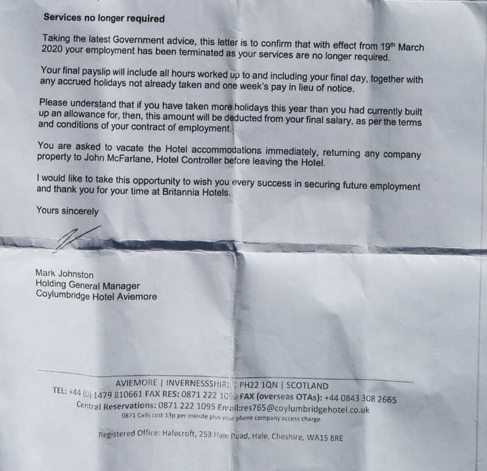 Scottish Hotel Blames Admin Error For Sacking Staff Over Covid 19 Uk News The Guardian
