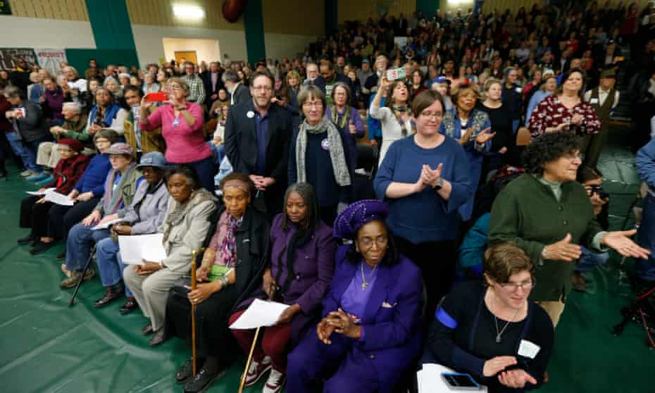 Residents of Buckingham County at a town hall meeting about a proposed compressor station in Union Hill, Va.