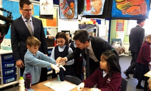 Simon Birmingham with school students