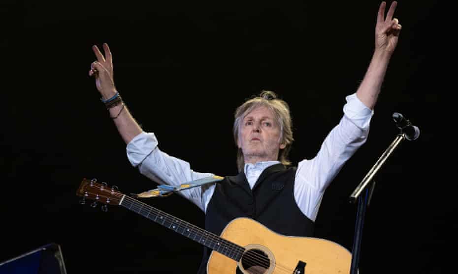 Paul McCartney performs on the Pyramid stage at Glastonbury festival.