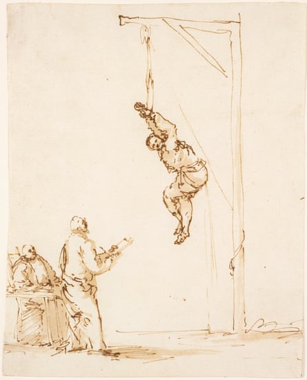 Inquisition Scene (mid to late 1630s), pen and ink and brown wash by Ribera.