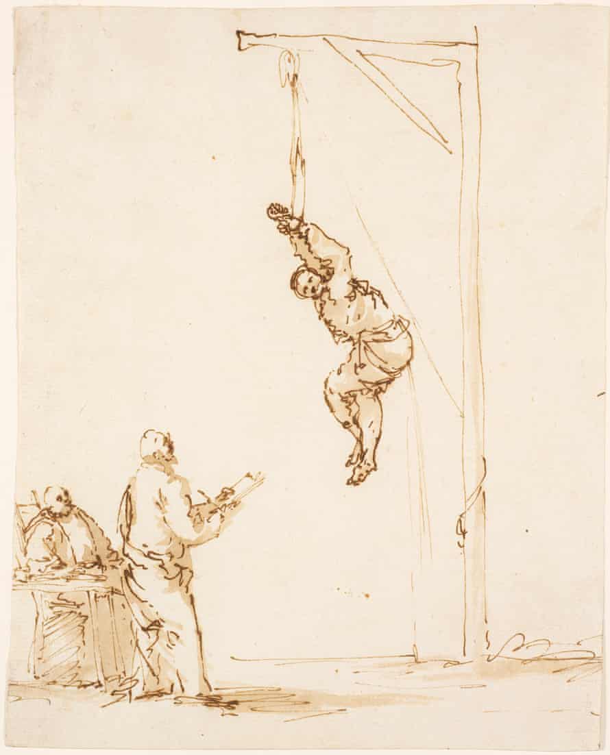 Inquisition Scene (mid to late 1630s), pen and ink and brown wash by Ribera.