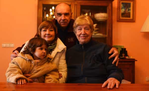 Three-year-old Alisa, her mother, Olga Kuzminykh, husband, Faig Budagov, and Olga’s mother, Katerina Kuzminykh, at their temporary home in the small Spanish town of El Espinar.