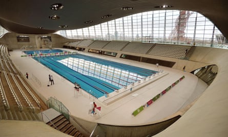 The London Aquatics Centre, designed by Zaha Hadid and built for the 2012 Olympic Games.