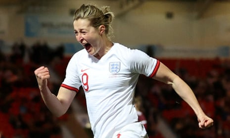 Ellen White celebrates after scoring for England against Latvia. 