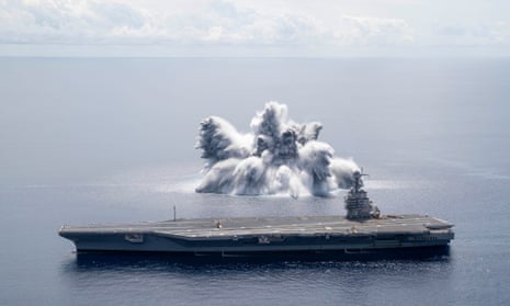 The aircraft carrier USS Gerald R Ford completed the first scheduled explosive event of Full Ship Shock Trials in the Atlantic Ocean, on 18 June 2021.