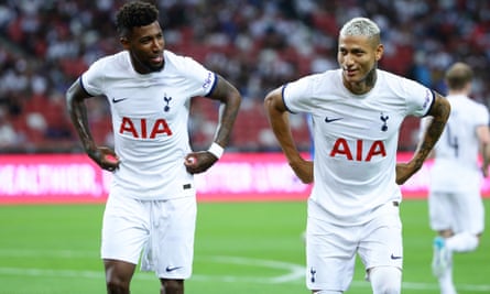 Emerson Royal and Richarlison in Spurs’ new all-white kit