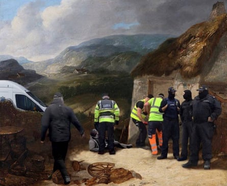 Spicebag’s reworking of Daniel MacDonald’s painting of a famine-era eviction.