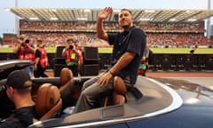 Eden Hazard waves to Belgium fans as he takes a ride around the pitch in Brussels after retiring from international football in June.
