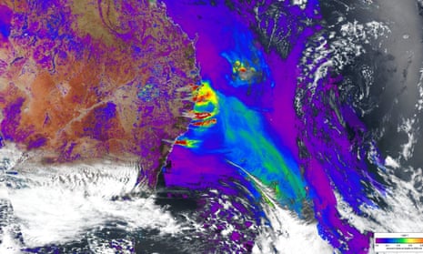 A satellite showing a build-up of smoke and heat over NSW